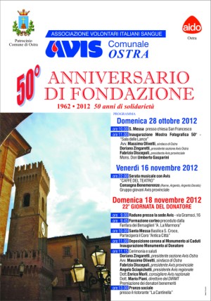 Il programma delle manifestazioni per il 50° anniversario di fondazione di Avis Ostra